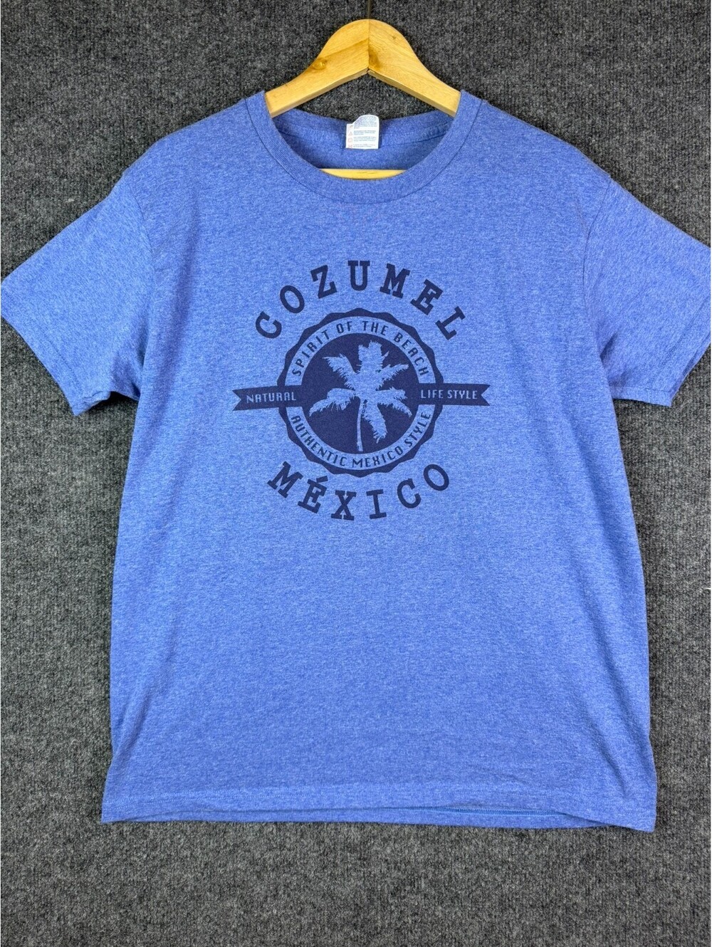 Cozumel Mexico Spirit of the Beach Graphic T-Shirt Large Blue Palm Tree